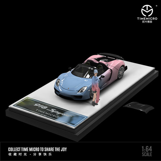 Time Micro 1/64 Porsche 918 Spyder Fading Blue and Pink with Girl Miniature Figure