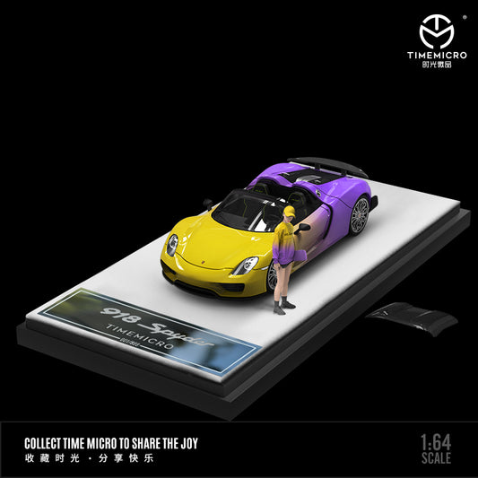 Time Micro 1/64 Porsche 918 Spyder Fading Yellow and Purple with Girl Miniature Figure