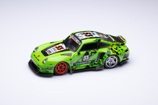 DCM 1:64 Porsche RWB 993 Duck Tail Spoiler Removable Rear Engine Hood- Fluorescent Green #53