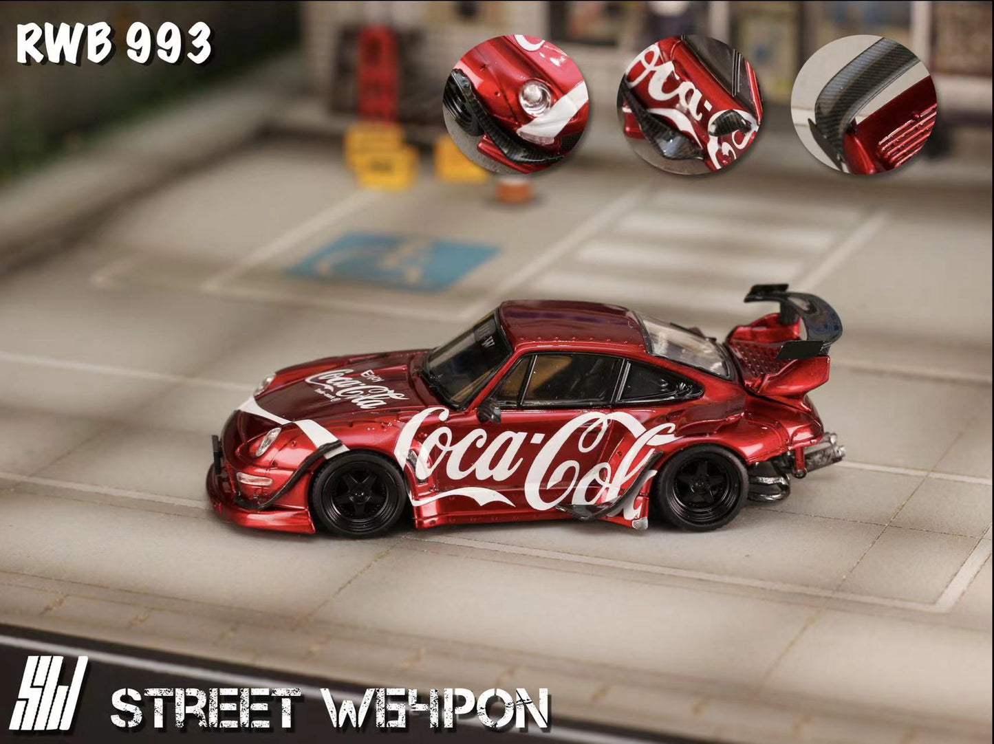 Street Weapon 1/64 Porsche RWB 993 Coca Cola Red Low Tail Spoiler Edition