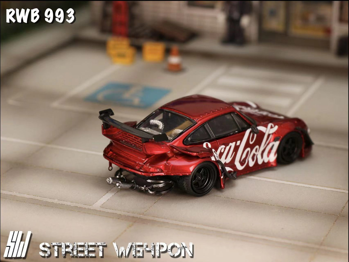 Street Weapon 1/64 Porsche RWB 993 Coca Cola Red Low Tail Spoiler Edition