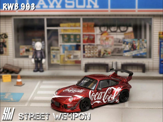 Street Weapon 1/64 Porsche RWB 993 Coca Cola Red Low Tail Spoiler Edition