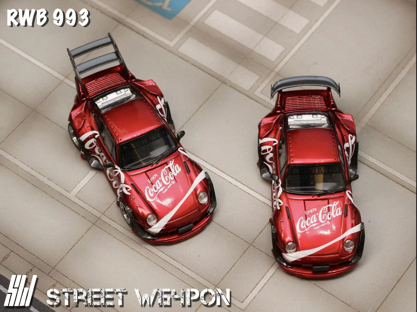 Street Weapon 1/64 Porsche RWB 993 Coca Cola Red Low Tail Spoiler Edition