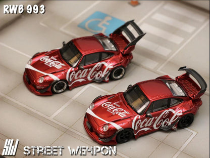 Street Weapon 1/64 Porsche RWB 993 Coca Cola Red Low Tail Spoiler Edition