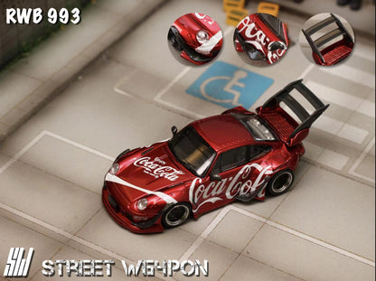 Street Weapon 1/64 Porsche RWB 993 Coca Cola Red High Tail Spoiler Edition