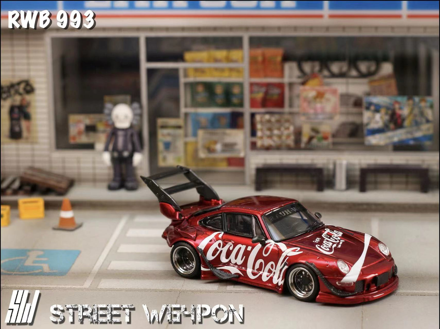 Street Weapon 1/64 Porsche RWB 993 Coca Cola Red High Tail Spoiler Edition