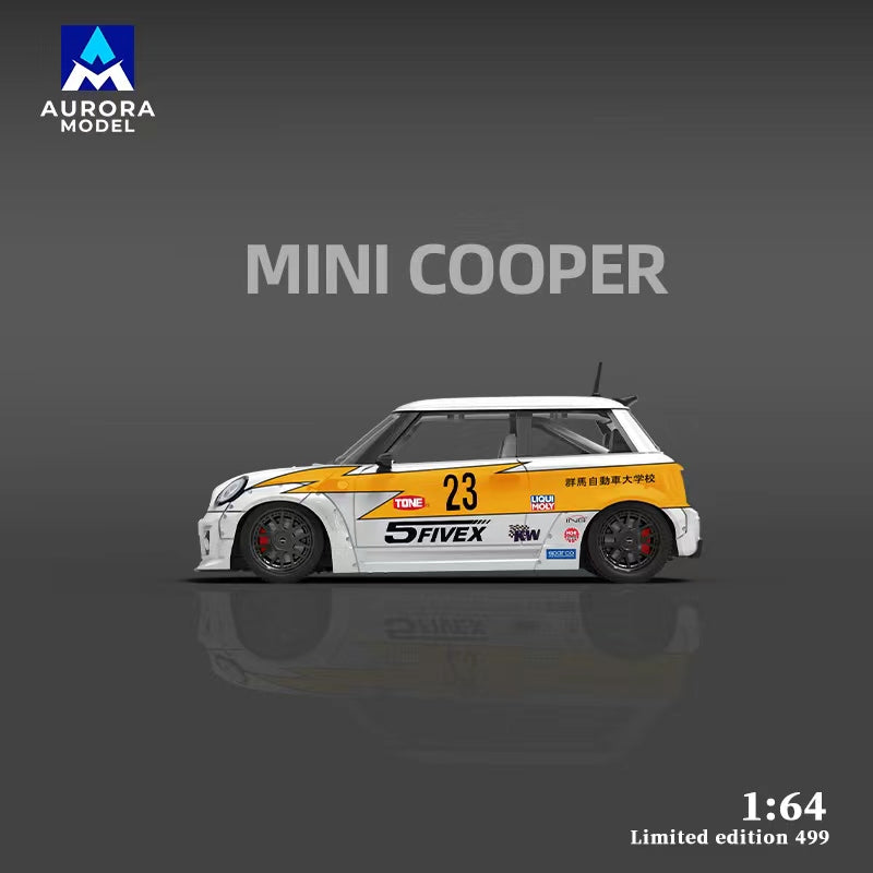 Aurora Model 1:64 Mini Cooper Thunder Flash #23 Edition (Model car only, model girl figure in the picture is not included)