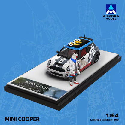 Aurora Model 1:64 Mini Cooper Gundam Japanese Anime Cartoon Edition with Gundam Head Model Figure