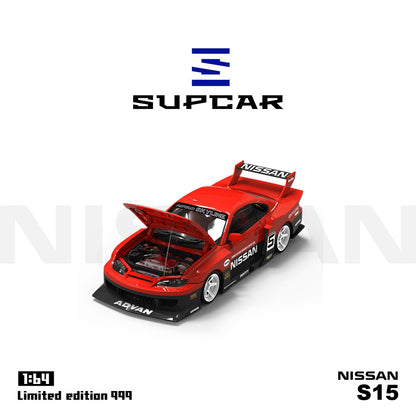 Supcar 1:64 Nissan Silvia S15 Black and Red #5 Openable Engine Hood