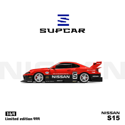 Supcar 1:64 Nissan Silvia S15 Black and Red #5 Openable Engine Hood