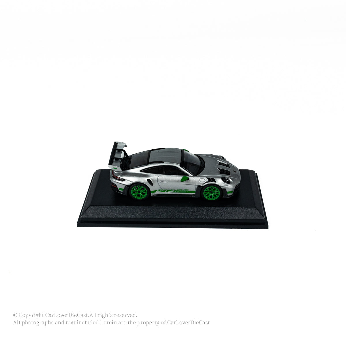 MINICHAMPS 1:64 PORSCHE 911 (992) GT3 RS - 2024 - SILVER W GREEN DECOR EXCLUSIVE FOR CLDC