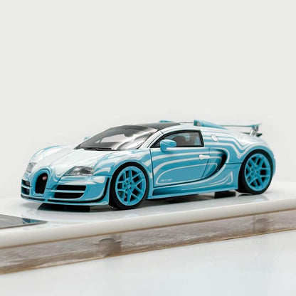 [Premium Resin Model]  LJM 1:64 Bugatti Veyron 16.4 Grand Sport L'Or Blanc Sky Blue Limited 299 Pieces