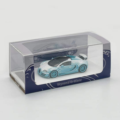 [Premium Resin Model]  LJM 1:64 Bugatti Veyron 16.4 Grand Sport L'Or Blanc Sky Blue Limited 299 Pieces