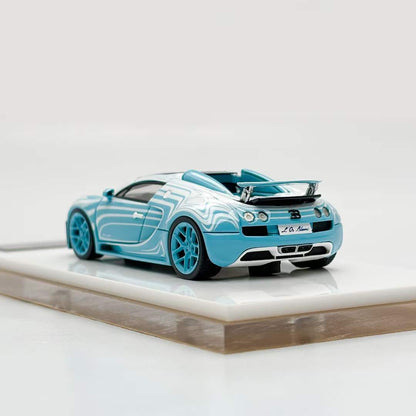 [Premium Resin Model]  LJM 1:64 Bugatti Veyron 16.4 Grand Sport L'Or Blanc Sky Blue Limited 299 Pieces