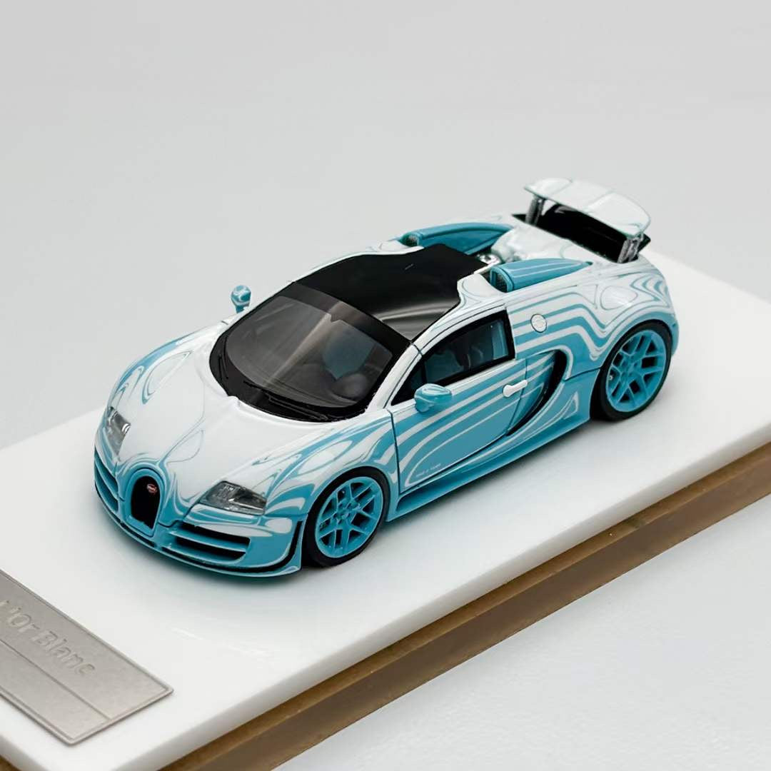 [Premium Resin Model]  LJM 1:64 Bugatti Veyron 16.4 Grand Sport L'Or Blanc Sky Blue Limited 299 Pieces