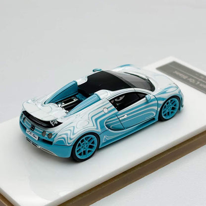 [Premium Resin Model]  LJM 1:64 Bugatti Veyron 16.4 Grand Sport L'Or Blanc Sky Blue Limited 299 Pieces