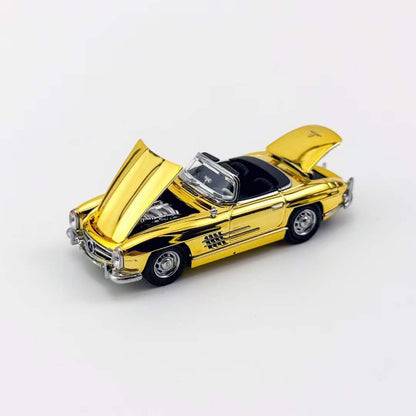 YS Model 1:64 Mercedes Benz SL Class MK1 300SL Roadster W198 Convertible Coupe Openable Front and Rear Hood Chrome Gold