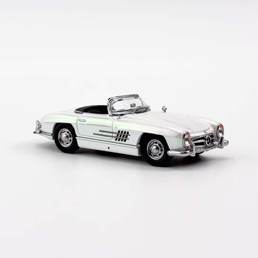 YS Model 1:64 Mercedes Benz SL Class MK1 300SL Roadster W198 Convertible Coupe Openable Front and Rear Hood Chrome White