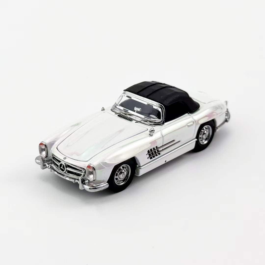 YS Model 1:64 Mercedes Benz SL Class MK1 300SL Roadster W198 Convertible Coupe Openable Front and Rear Hood Chrome White