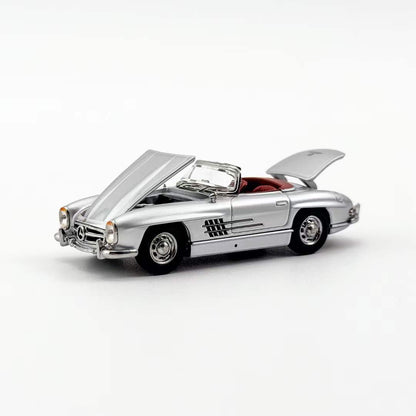 YS Model 1:64 Mercedes Benz SL Class MK1 300SL Roadster W198 Convertible Coupe Openable Front and Rear Hood Silver