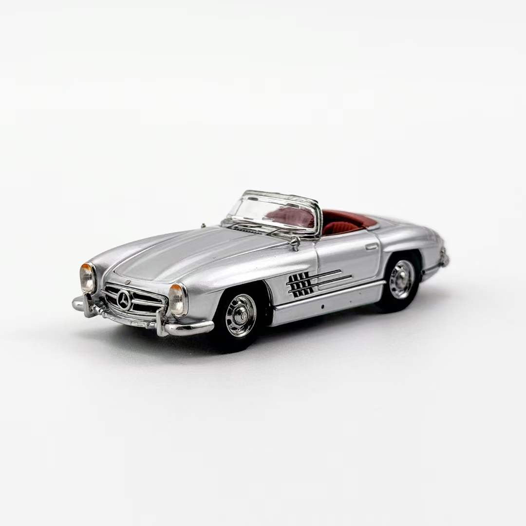 YS Model 1:64 Mercedes Benz SL Class MK1 300SL Roadster W198 Convertible Coupe Openable Front and Rear Hood Silver