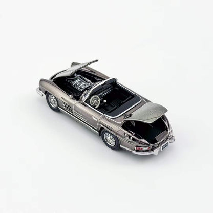 YS Model 1:64 Mercedes Benz SL Class MK1 300SL Roadster W198 Convertible Coupe Openable Front and Rear Hood Chrome Grey