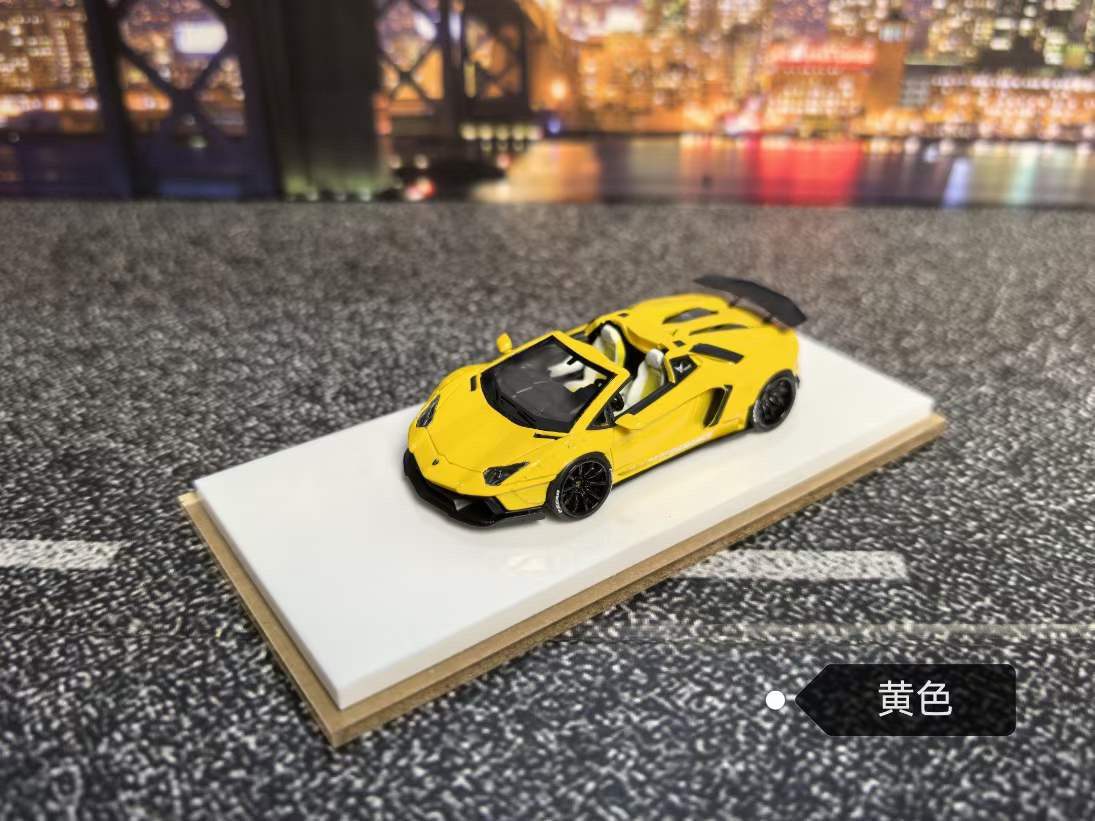 [Premium Resin Model] Fine Works 1:64 Lamborghini Aventador LP700-4 Roadster Convertible Liberty Walk Edition Yellow Limited to 199 Pieces