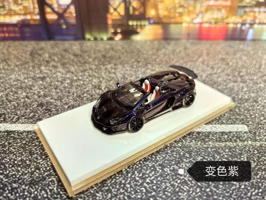 [Premium Resin Model] Fine Works 1:64 Lamborghini Aventador LP700-4 Roadster Convertible Liberty Walk Edition Magic Purple Limited to 199 Pieces