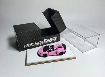 [Premium Resin Model] Fine Works 1:64 Lamborghini Aventador LP700-4 Roadster Convertible Liberty Walk Edition Magic Purple Limited to 199 Pieces