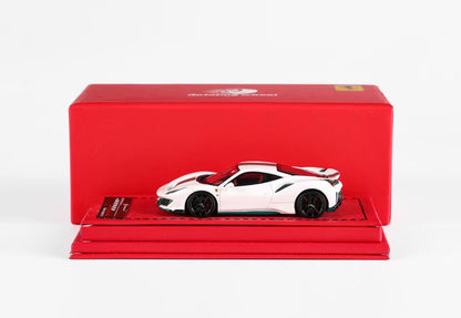 [Premium Resin Model] Rotating Wheel 1:64 Ferrari 488 Pista Coupe Hard Roof White with Leather Base Platform Limited 299 Pieces