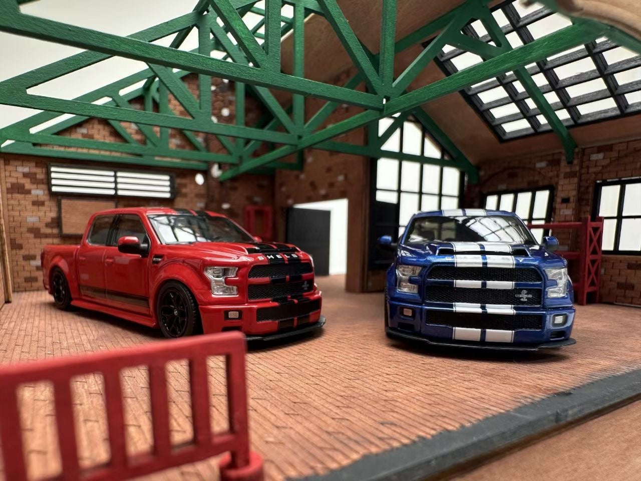 Funny Model 1:64 Ford F-150 F150 Pick Up Truck Shelby Lower Stance Custom Red with Tonneau Cover and Accessories