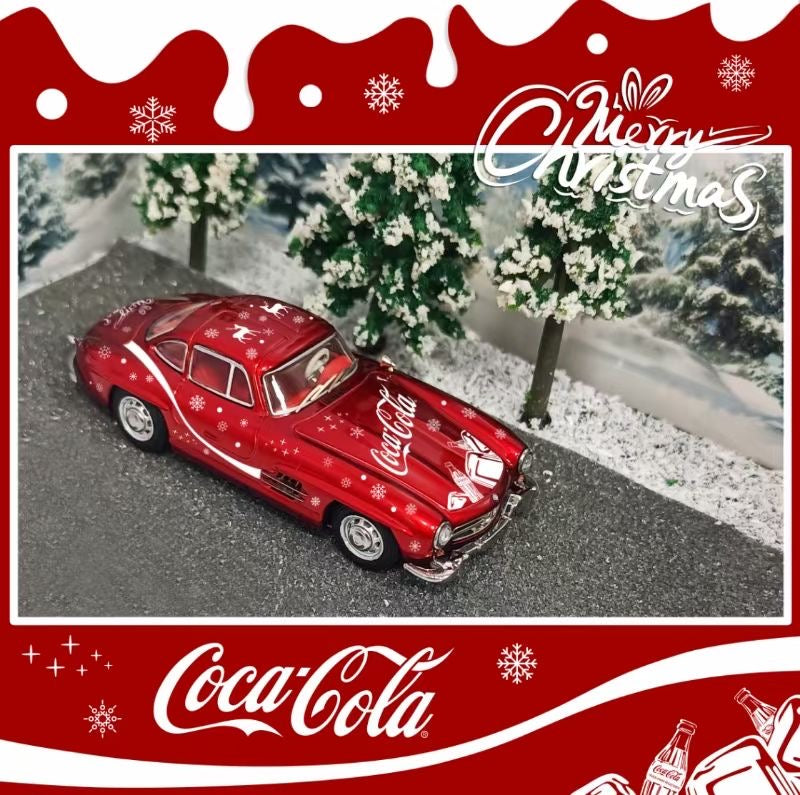 Seeker 1:64 Mercedes Benz SL W198 300SL Coupe Christmas Edition Red Coca Cola with Christmas Diorama