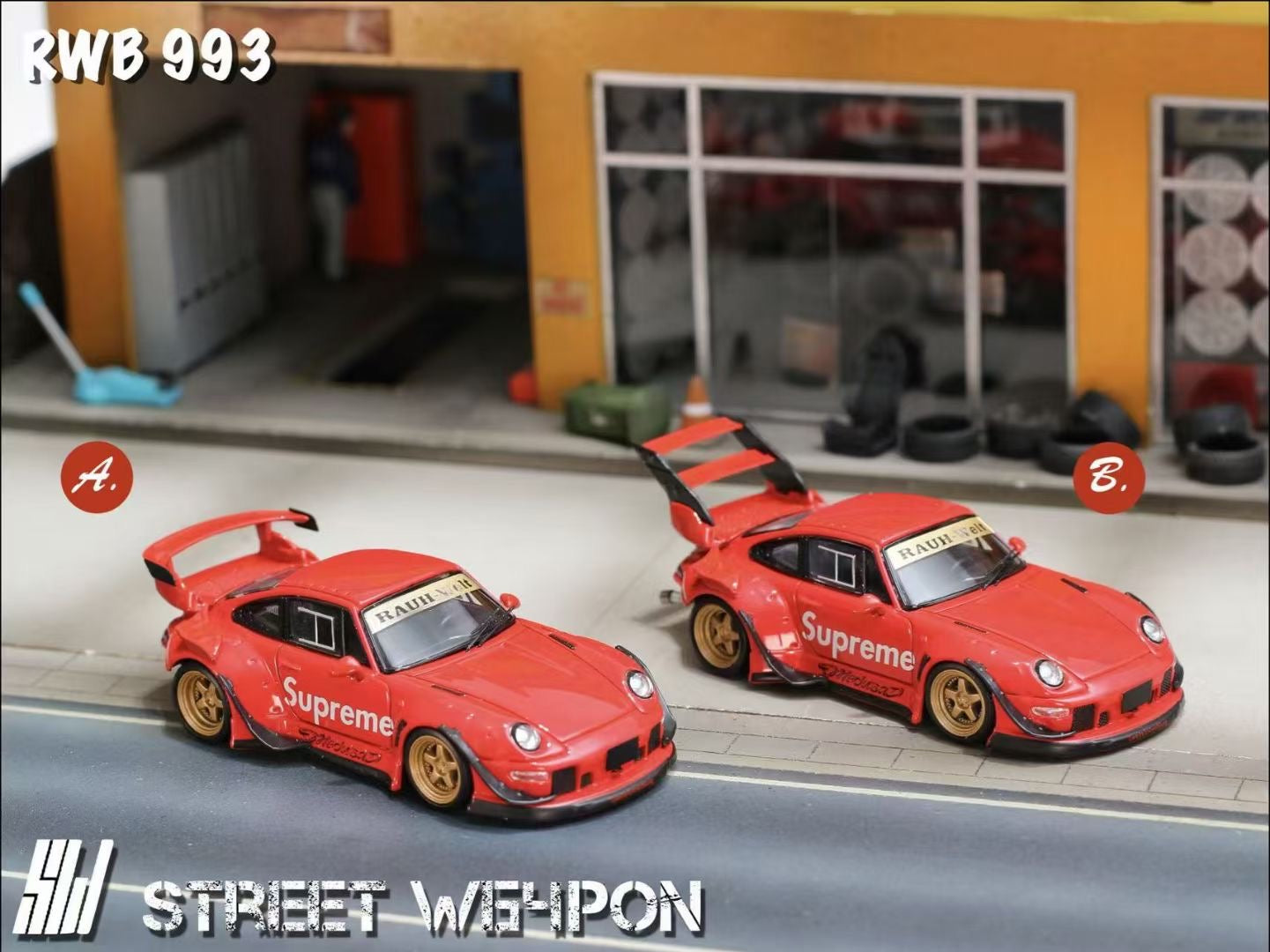 Street Weapon 1/64 Porsche RWB 993 Supreme Low Tail Spoiler Edition Limited 300 Pieces