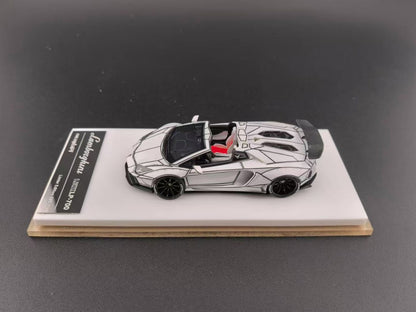 [Premium Resin Model] Fine Works 1:64 Lamborghini Aventador LP700-4 Roadster Convertible Liberty Walk Edition Tron White Black Panel Lines Limited 199 Pieces