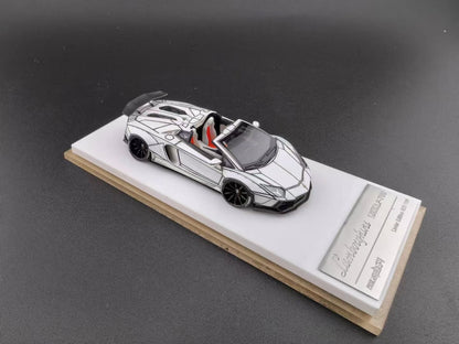 [Premium Resin Model] Fine Works 1:64 Lamborghini Aventador LP700-4 Roadster Convertible Liberty Walk Edition Tron White Black Panel Lines Limited 199 Pieces