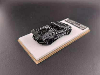 [Premium Resin Model] Fine Works 1:64 Lamborghini Aventador LP700-4 Roadster Convertible Liberty Walk Edition Tron Black White Panel Lines Limited 199 Pieces