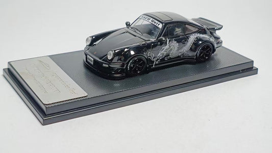 Model Collect 1:64 Porsche RWB 930 Whale Wing Spoiler Black with White Dragon