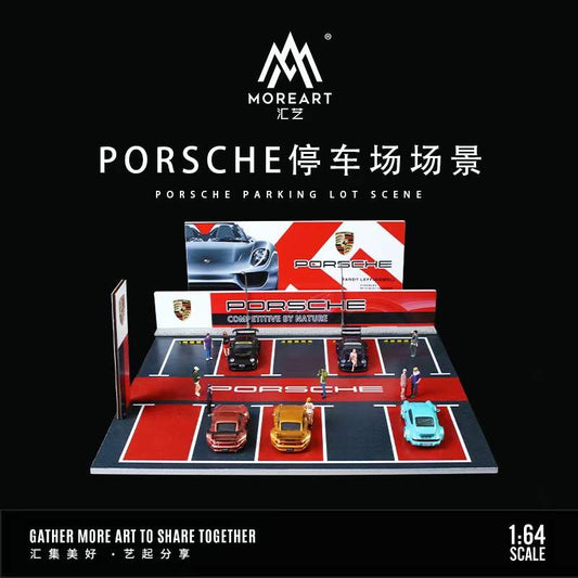 MoreArt 1/64 Car Park Parking Lot Scene Outdoor Diorama with LED Light- Porsche Edition