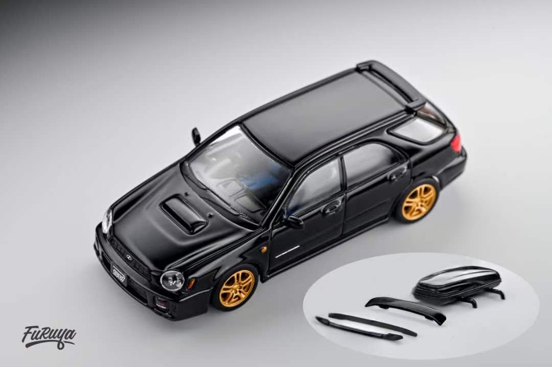 Furuya 1:64 Subaru Impreza WRX STI Wagon MK2 GD Bugeye Official Licensed Black with Accessories