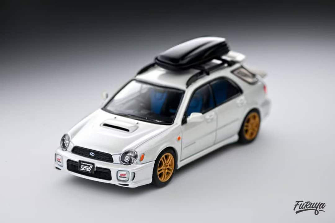 Furuya 1:64 Subaru Impreza WRX STI Wagon MK2 GD Bugeye Official Licensed Pearl White with Accessories