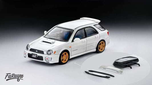 Furuya 1:64 Subaru Impreza WRX STI Wagon MK2 GD Bugeye Official Licensed Pearl White with Accessories