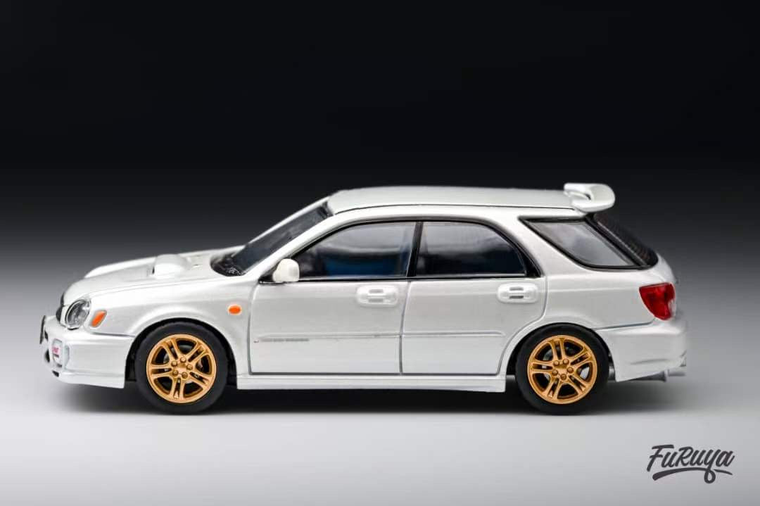 Furuya 1:64 Subaru Impreza WRX STI Wagon MK2 GD Bugeye Official Licensed Pearl White with Accessories