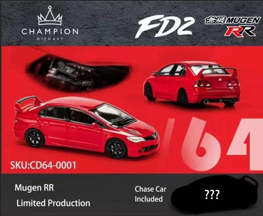 Champion Diecast 1:64 Honda CIVIC FD2 Mugen RR All Red (Openable Engine Hood)