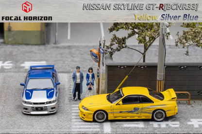 Focal Horizon 1/64 Nissan Skyline GT-R R33 BCNR33 Fast & Furious Livery Silver Blue with Openable Engine Hood