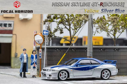 Focal Horizon 1/64 Nissan Skyline GT-R R33 BCNR33 Fast & Furious Livery Silver Blue with Openable Engine Hood