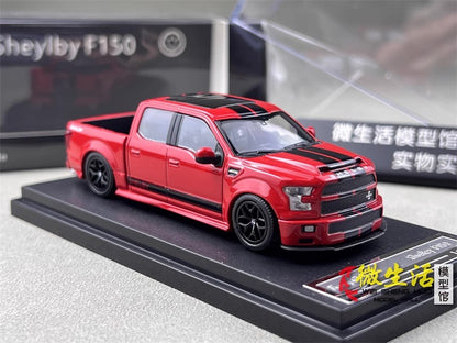 Funny Model 1:64 Ford F-150 F150 Pick Up Truck Shelby Lower Stance Custom Red with Tonneau Cover and Accessories