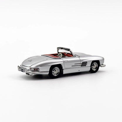 YS Model 1:64 Mercedes Benz SL Class MK1 300SL Roadster W198 Convertible Coupe Openable Front and Rear Hood Silver