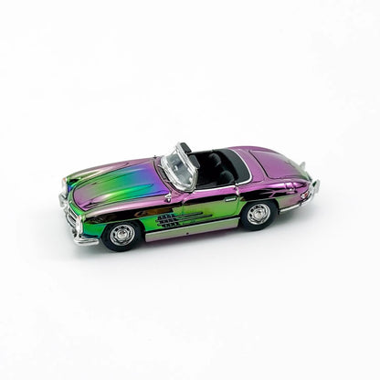 YS Model 1:64 Mercedes Benz SL Class MK1 300SL Roadster W198 Convertible Coupe Openable Front and Rear Hood Chrome Magic Purple