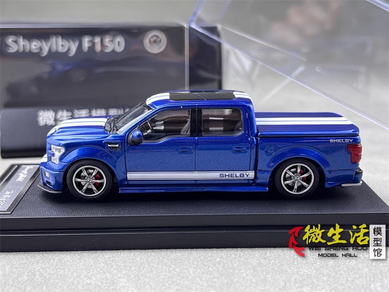 Funny Model 1:64 Ford F-150 F150 Pick Up Truck Shelby Lower Stance Custom Blue with Tonneau Cover and Accessories