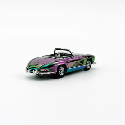 YS Model 1:64 Mercedes Benz SL Class MK1 300SL Roadster W198 Convertible Coupe Openable Front and Rear Hood Chrome Magic Purple